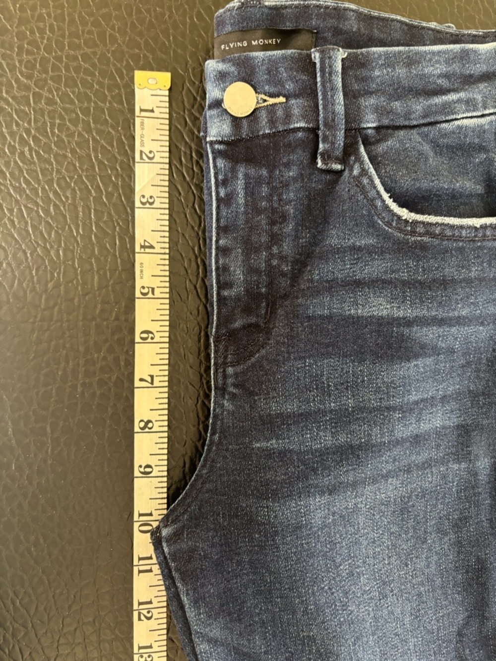 Flying Monkey High Rise Cropped Flare Jeans Dark Wash Raw Hem Size 27 - Picture 7 of 10